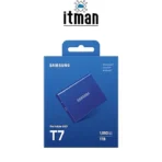 box of Samsung SSD Portable T7 1TB Blue External SSD
