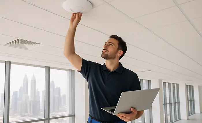 On-site installation of network solutions in Dubai multi-story building