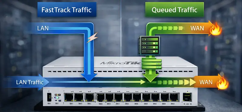 MikroTik FastTrack traffic bypassing queues compared to queued traffic