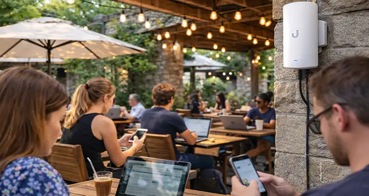 Outdoor Ubiquiti Access Points supporting multiple users in a high-density outdoor space 3