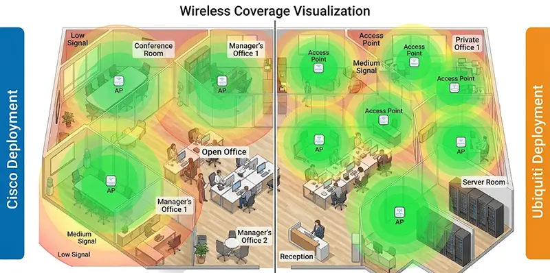 Cisco vs Ubiquiti for Office WiFi Wireless Coverage Visualization