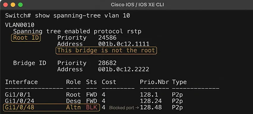 show spanning-tree — STP Troubleshooting