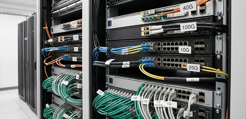 Cisco switch port speeds from 1G to 100G in rack