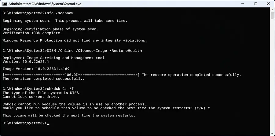 cmd DISM – Repair the Windows Component Store