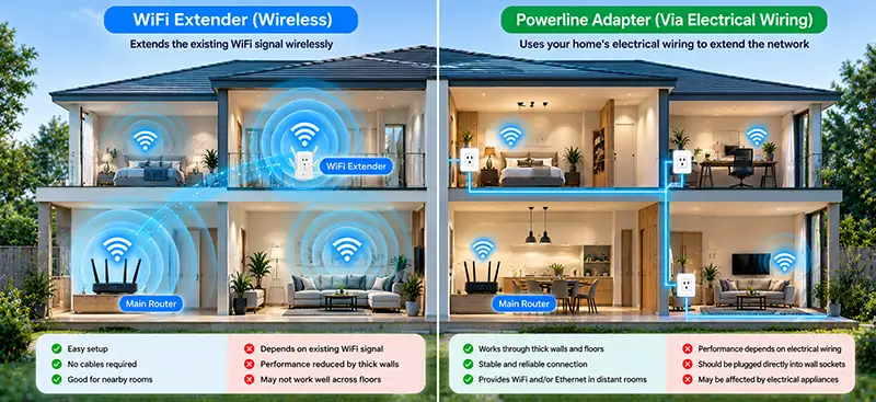 WiFi Extender vs Powerline Adapter Which Is Better for a Large House